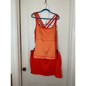 Lands End Tankini 2-piece Swim Suit 26W Orange Polka Dot